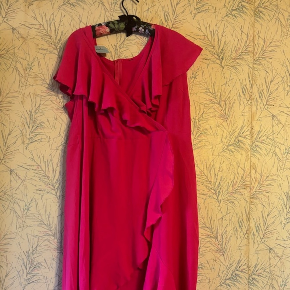 Bellanblue pink ruffle faux wrap dress. Longer in back. Belt loops with no belt.